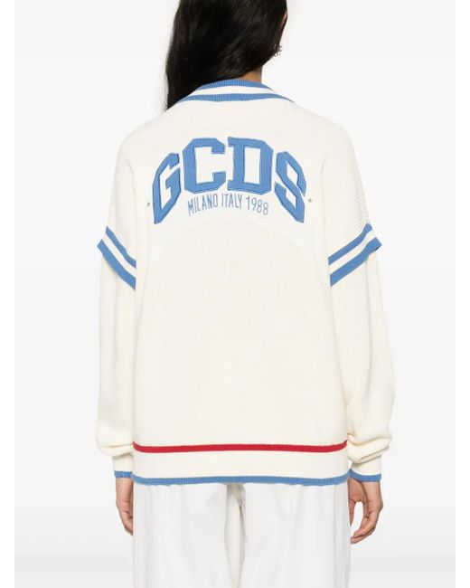 Gcds Blue Cotton Cardigan With Logo Patch