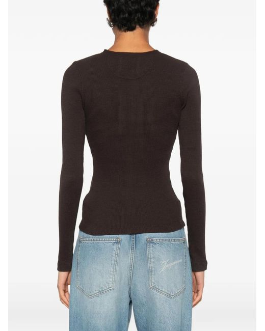 Citizens of Humanity Black Drea Waffle-Knit Henley Top