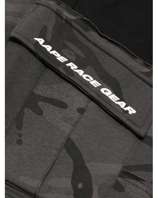 Aape By A Bathing Ape Black Aapeunvs Camouflage-Panel Logo-Print Shorts for men