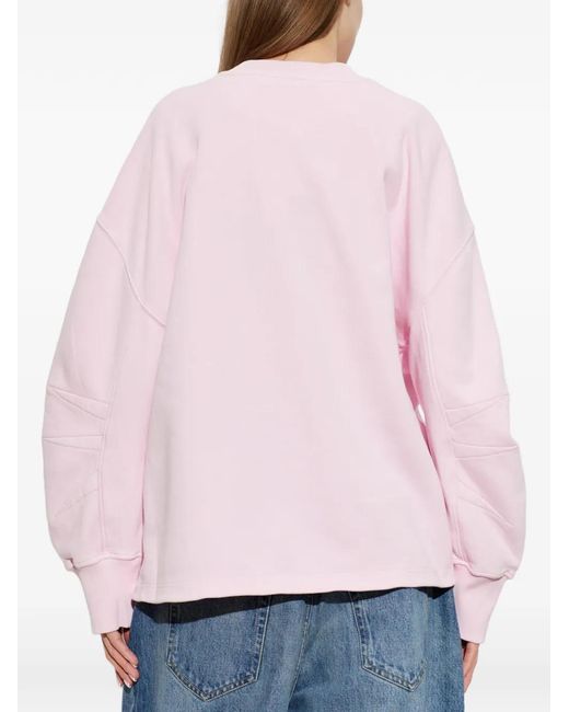 The Attico Pink Slit-Detail Logo-Embroidered T-Shirt