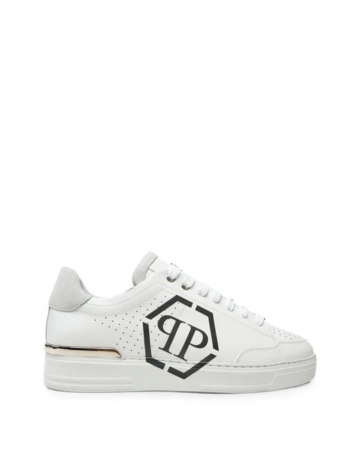 Philipp Plein White Hexagon Logo-Print Sneakers for men