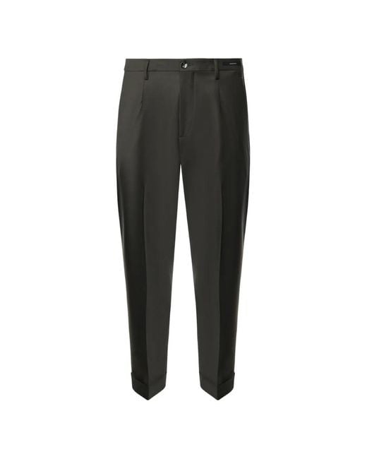 Michael Coal Black Pleated Turn-Up Trousers for men