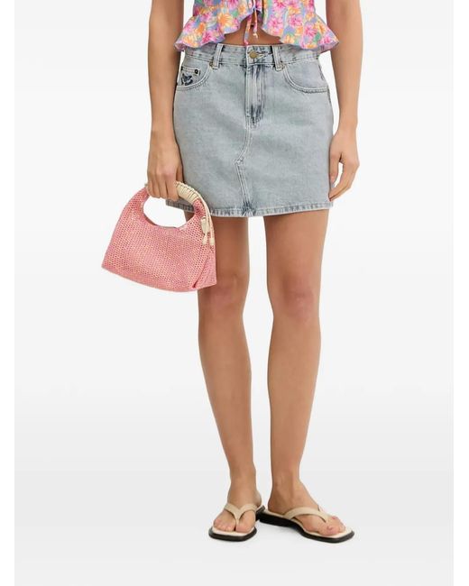 Rip Curl Blue Tabby 2.0 Embroidered-Logo Denim Mini Skirt