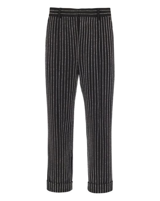 Balmain Gray Crystal Stripe Straight-Fit Pants for men