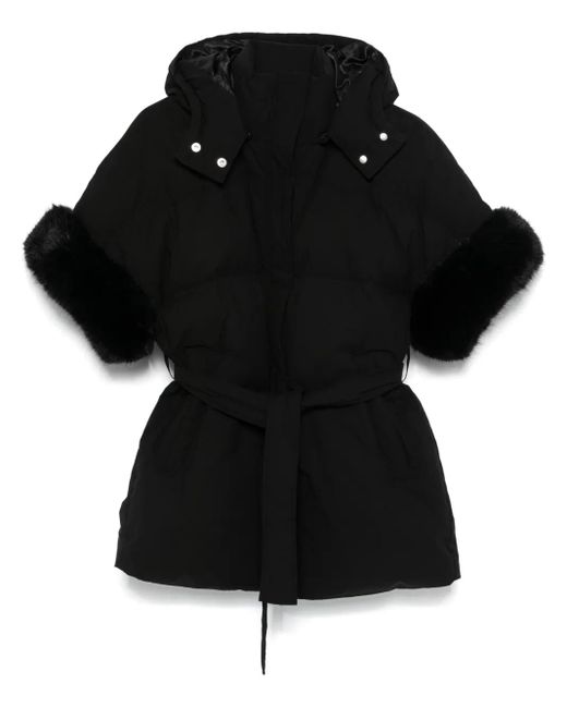 Max & Moi Black Belted Fur-Trim Down Puffer Jacket