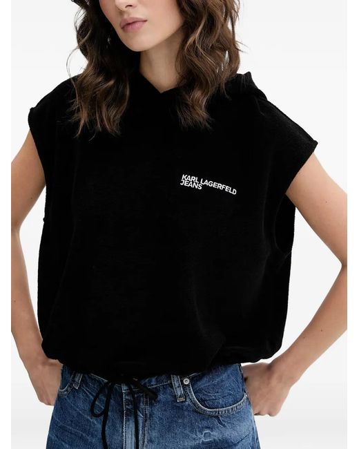 Karl Lagerfeld Black Logo-Print Drawstring Hoodie