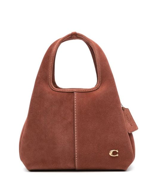 COACH Brown Lana Logo-Detail Suede Tote Bag