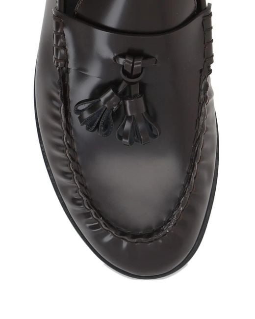 The Row Black Pleated Tassel Leather Loafers