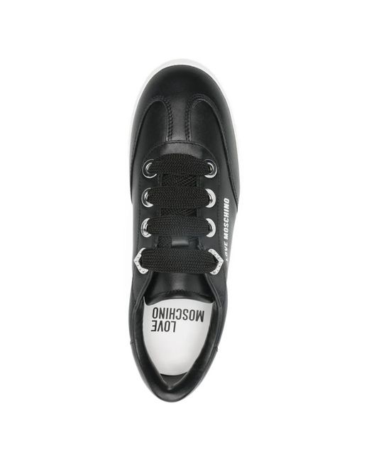 Love Moschino Black Logo-Detail Leather Sneakers