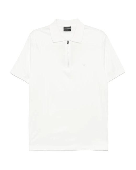 Emporio Armani White Logo-Patch Polo Shirt for men