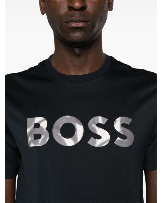T-shirt en coton à logo appliqué Boss pour homme en coloris Blue