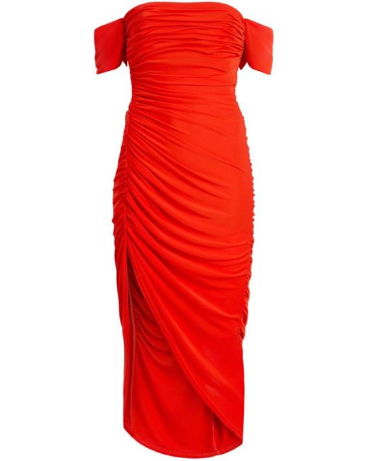 Cinq À Sept Red Delaney Ruched Midi Dress