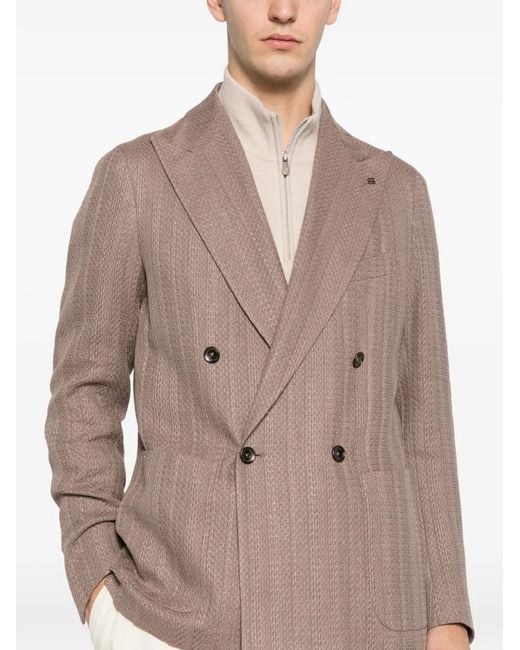Tagliatore Brown Double-Breasted Patch-Pocket Blazer for men