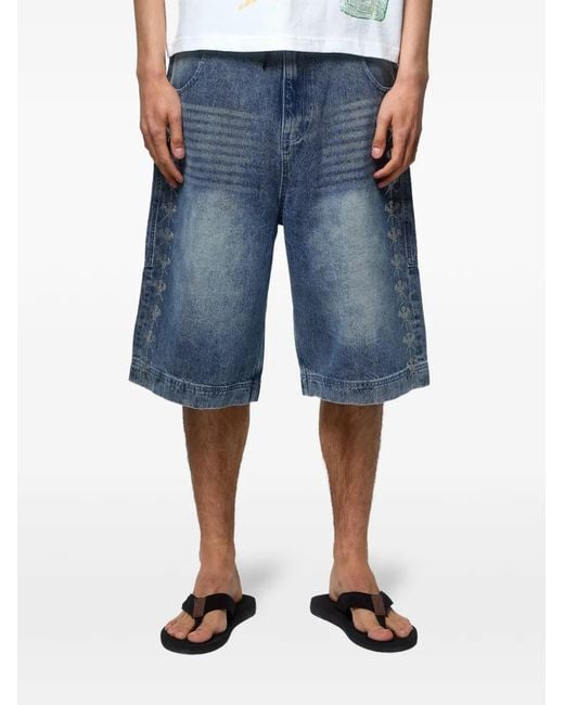 GODMADE Blue Embroidered-Logo Whiskered Shorts for men