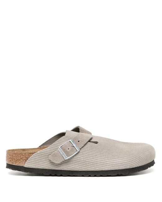 Birkenstock White Boston Embossed Suede Clogs for men