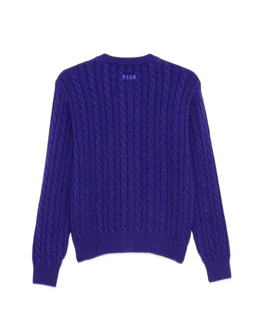 MSGM Blue Cable-Knit Button-Front Cardigan