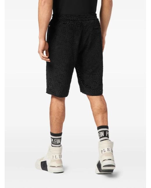 Philipp Plein Black Hexagonal-Logo Shorts for men