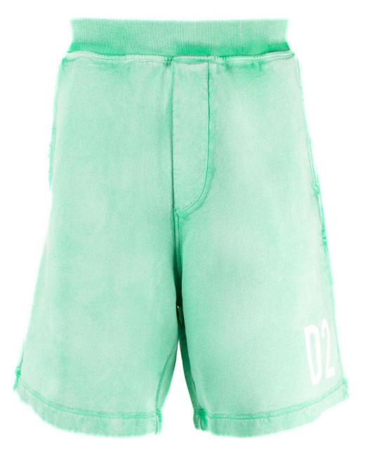 DSquared² Green Logo-print Cotton Track Shorts for men