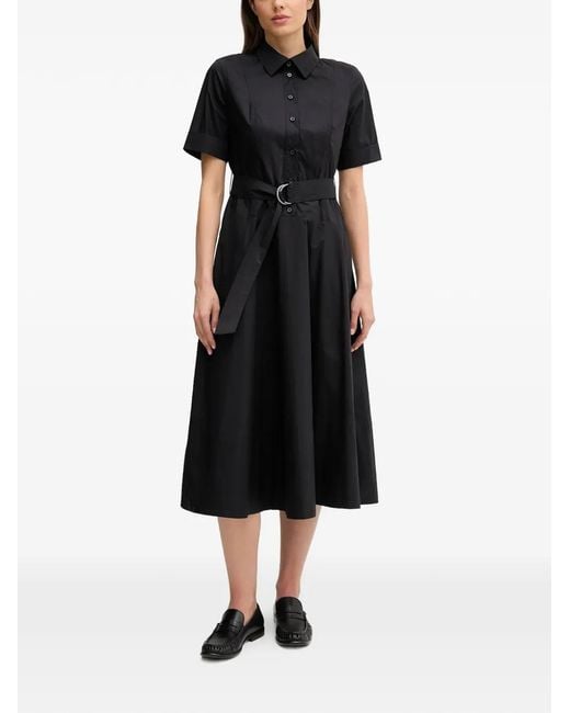 DKNY Black Belted Short-Sleeve Midi Dress