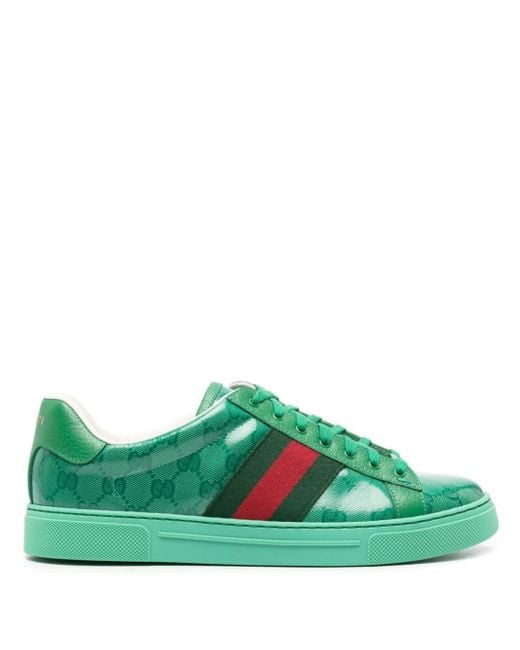 Gucci Ace Sneakers Met Kristal in het Green voor heren