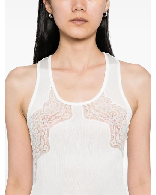 Christopher Esber White Encased Lace Ribbed Tank Top