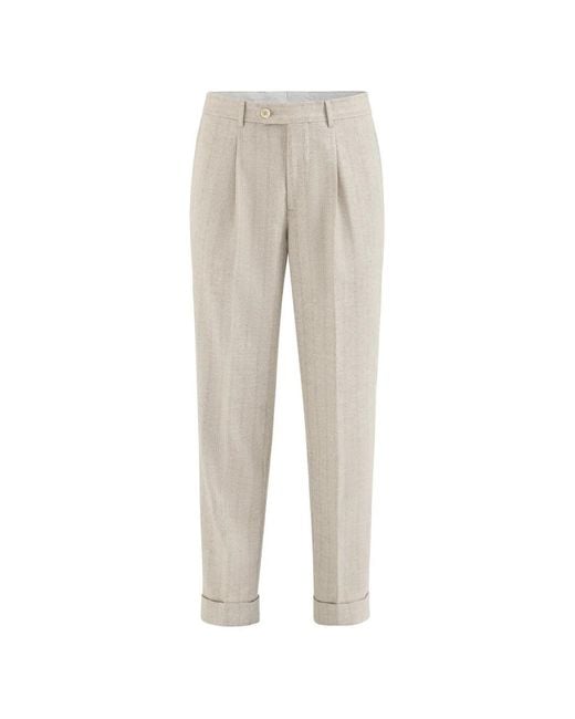 Brunello Cucinelli Natural Pinstripe Pleated Trousers for men