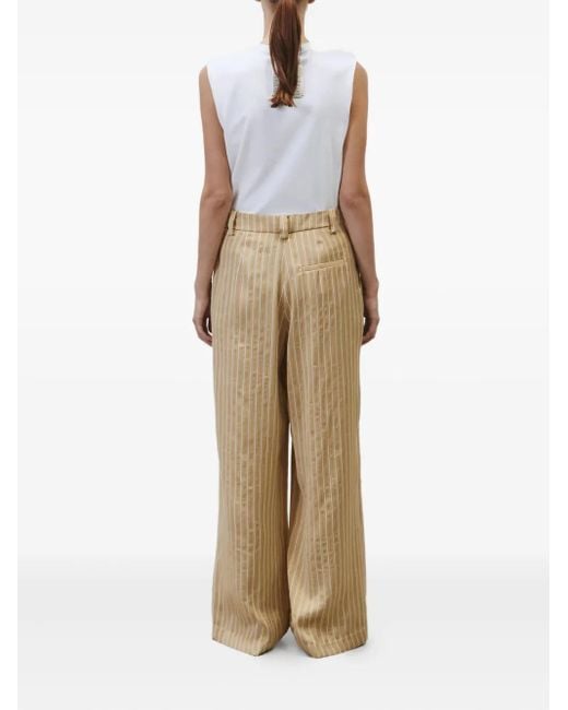 Alysi Natural Pleated Striped Trousers
