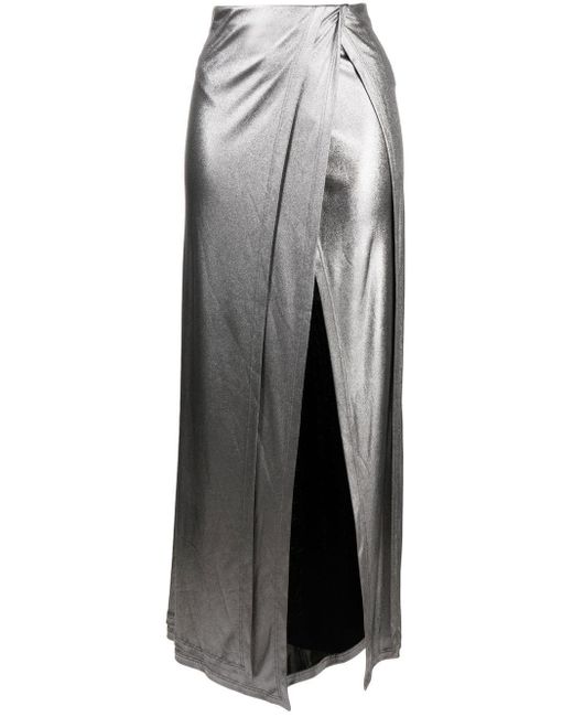 Loewe Gray High-waisted Metallic Wrap Skirt