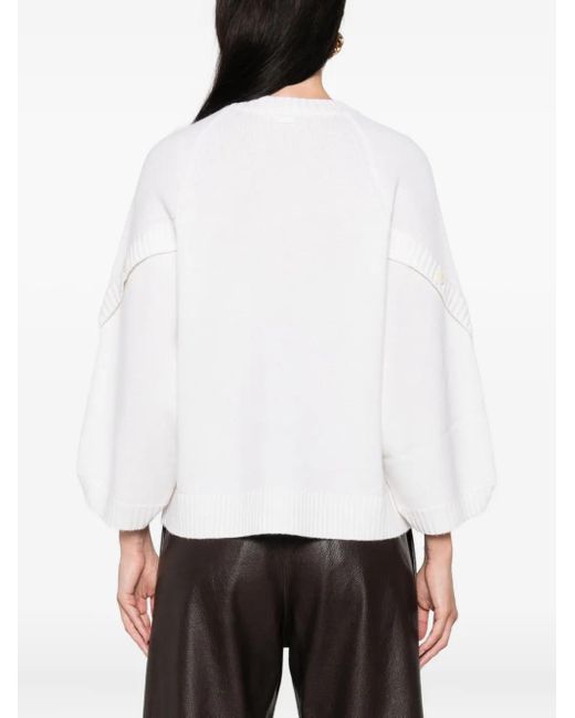 Max Mara White Buttoned-Cuff Knitted Top