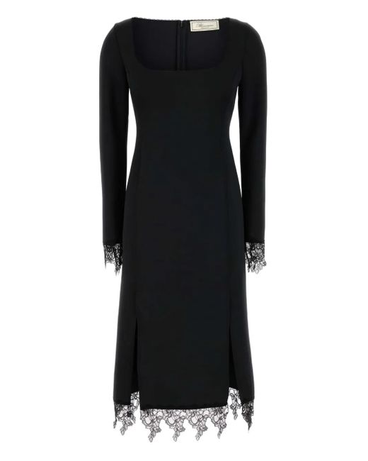 Blumarine Black Robe Mi-Longue À Bordures En Dentelle