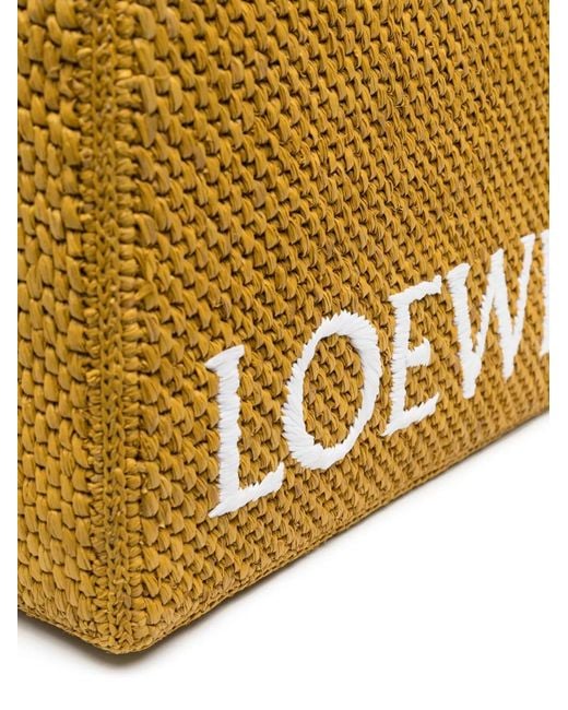 Loewe Metallic Small Font Raffia Tote Bag