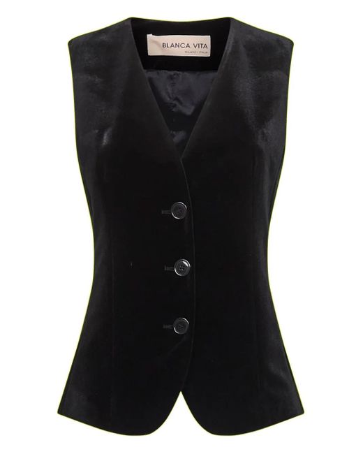 Blanca Vita Black Three-Button Velvet Waistcoat