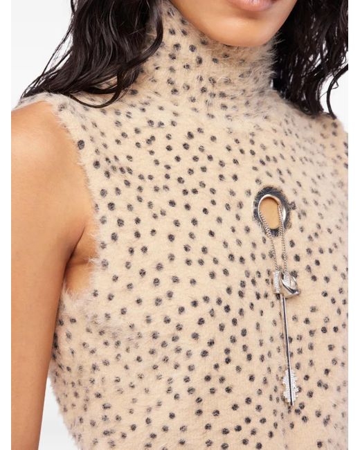 Rabanne Natural Turtleneck Polka-Dot Print Top