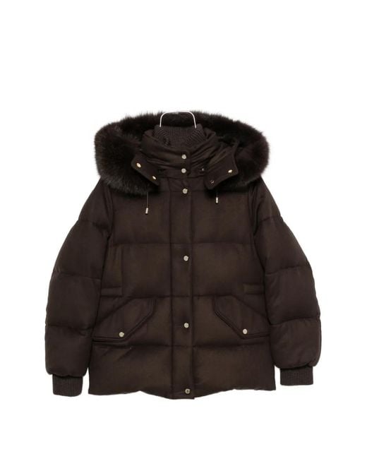 Moorer Black Attica Fur-Trim Hooded Jacket