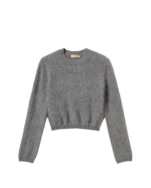 Twinset Gray Brushed Crew-Neck Sweater
