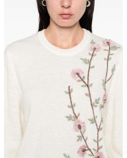 Costarellos White Floral-Embroidered Sweater