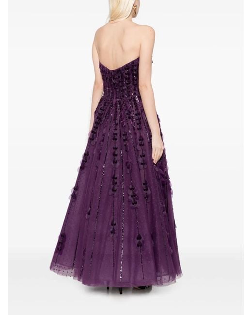 Saiid Kobeisy Purple Heart-Appliqué Beaded Tulle Dress