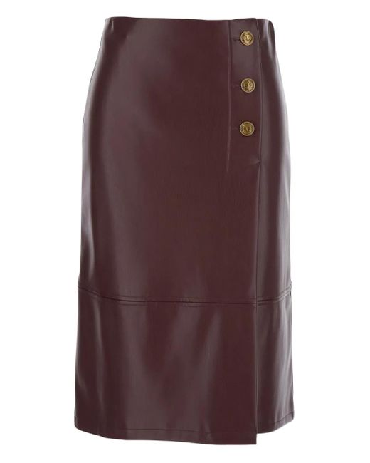 Twinset Leren Midi-Rok Met Knoopdetail in het Purple