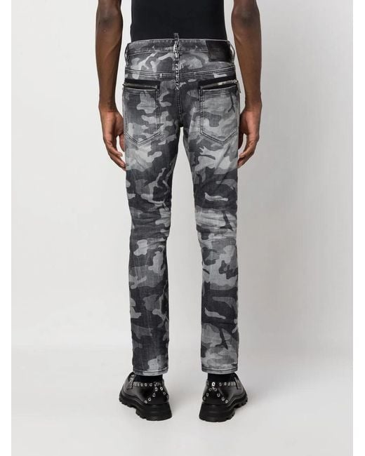 DSquared² Gray Camouflage-Print Bootcut Jeans for men