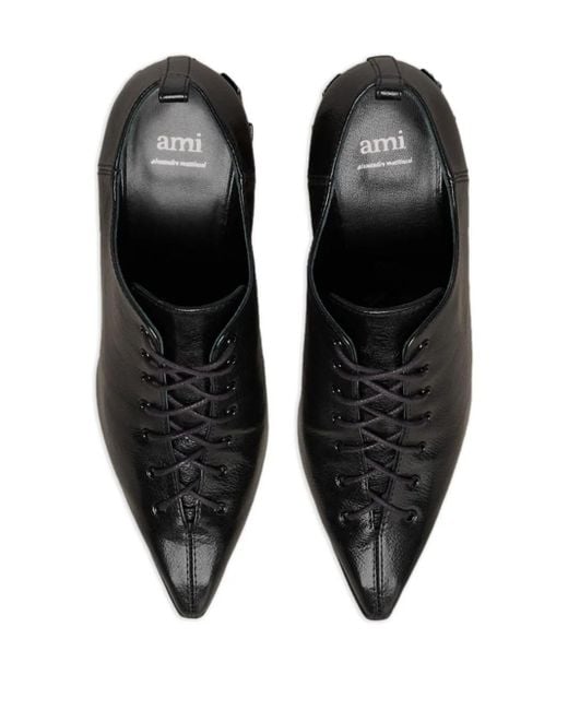 AMI Black 90Mm Pointed-Toe Lace-Up Pumps