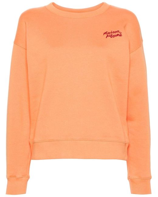 Logo-embroidered cotton sweatshirt Maison Kitsuné en coloris Orange