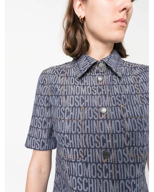 Moschino Blue Logo-Jacquard Denim Mini Dress