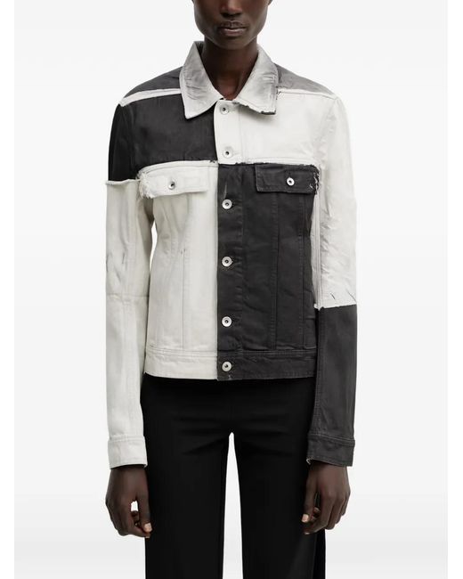 Rick Owens White Trucker Patchwork Raw-Cut Jacket