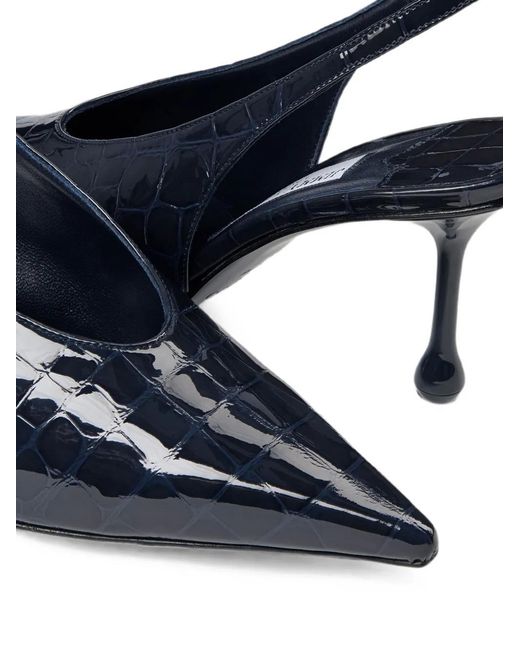 Jimmy Choo Blue Isa 80 Marine Shiny Croc-Embossed Leather Slingback Pumps