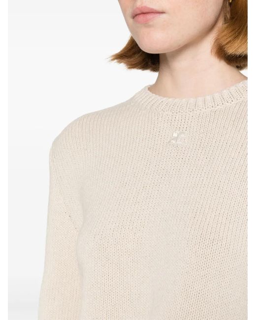Courreges White Cropped-Pullover Mit Logo-Stickerei
