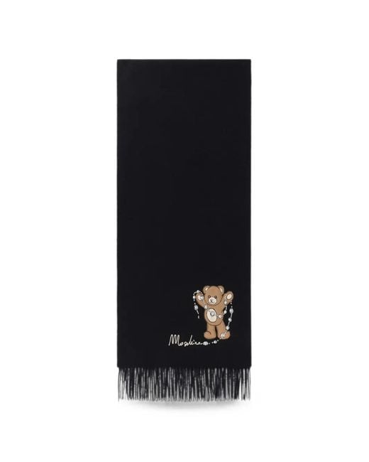 Sciarpa Teddy Bear Con Frange di Moschino in Black