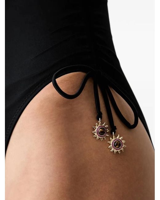 Kurt Geiger Black One-Shoulder Charm-Detail Swimsuit