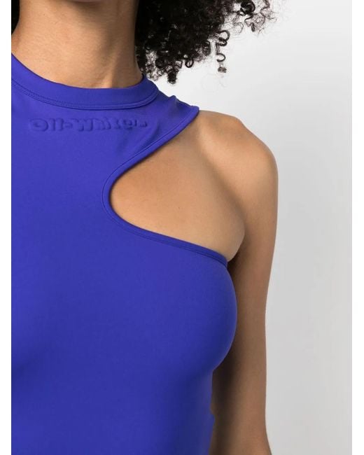 Off-White c/o Virgil Abloh Blue Embroidered-Logo Asymmetric Tank Top