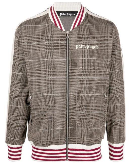 Palm Angels Gray Checked Bomber Jacket for men