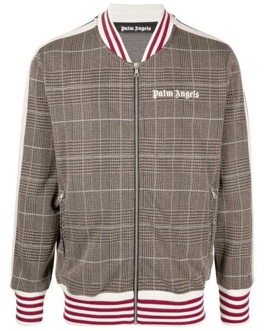 Palm Angels Gray Checked Bomber Jacket for men
